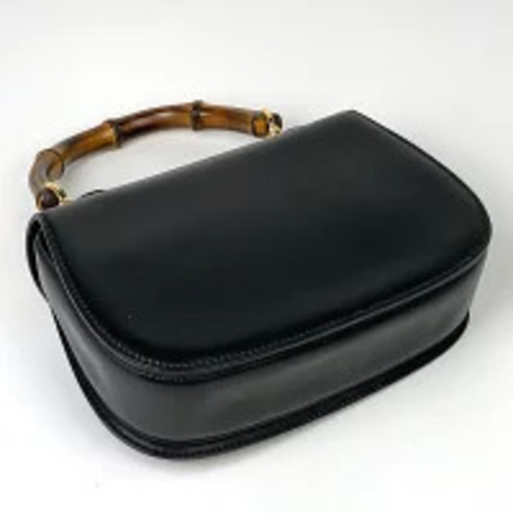 Gucci Bamboo Black 2way Handbag Leather Black